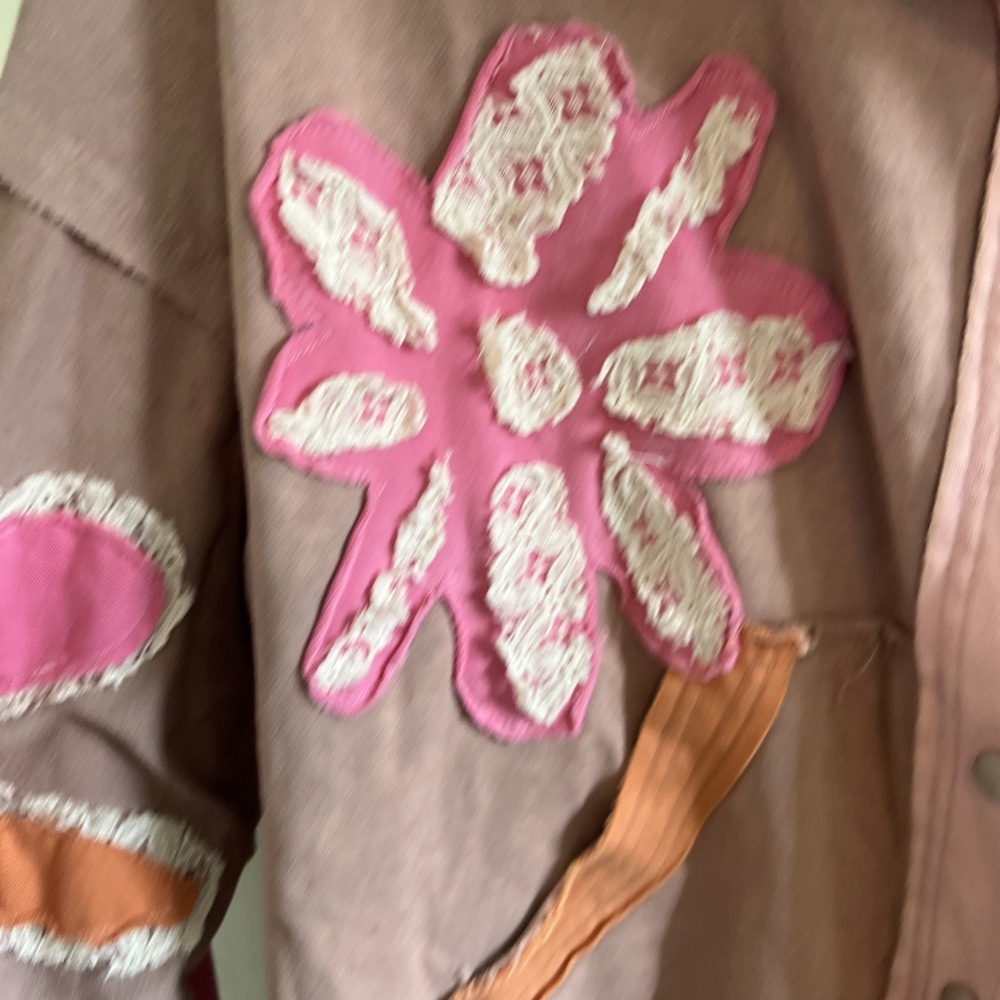 Oli & Hali XL Sweatshirt Patchwork Floral Button Up Pink - Picture 3 of 6